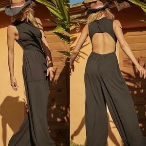 Free People Women's Black Wide-Leg Backless Jumpsuit